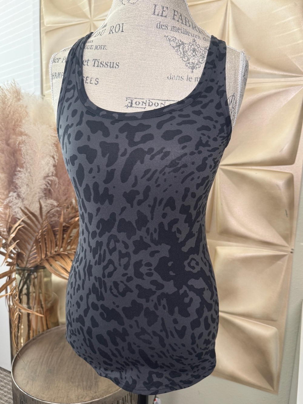 Lululemon Racerback Tank Gray Black Leopard Print Fitted Scoop Neck